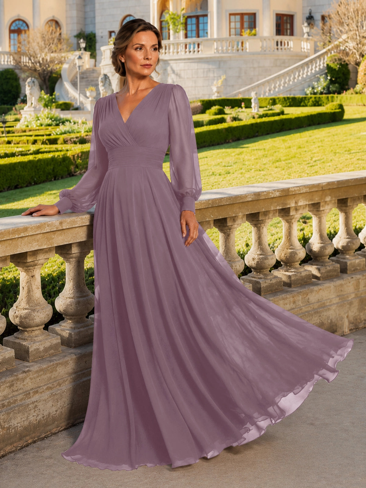 Chiffon Mother of the Bride Dress with Long Sleeves 