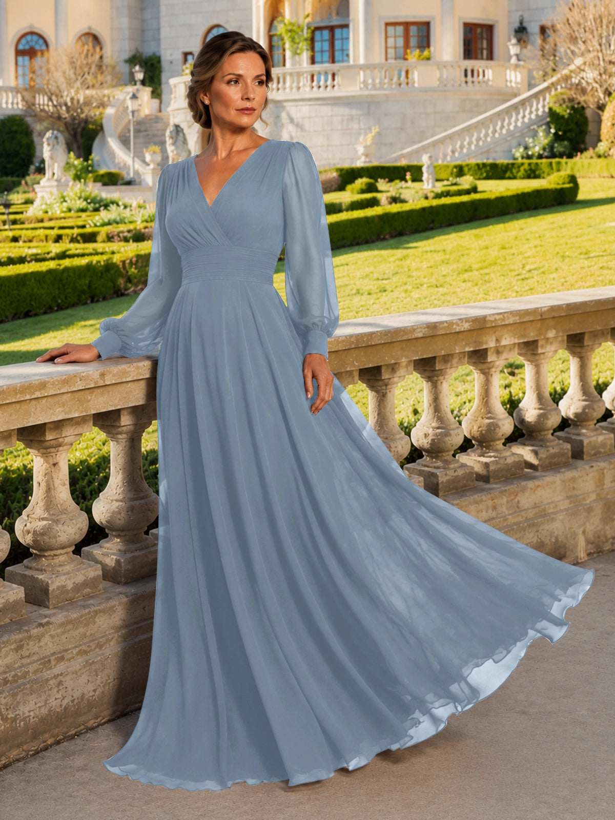 Chiffon Mother of the Bride Dress with Long Sleeves 