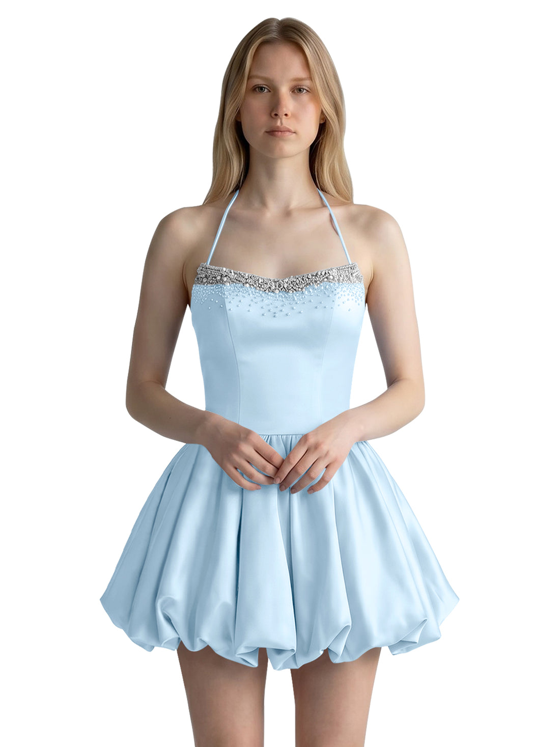 Beading Bubble Hem Mini Dress 
