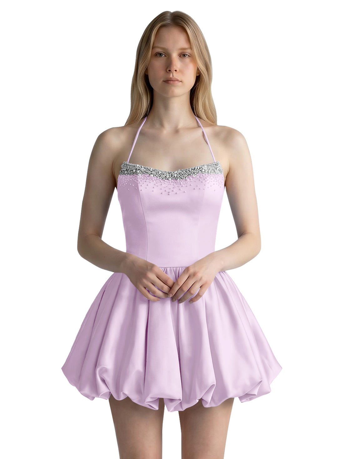 Beading Bubble Hem Mini Dress 
