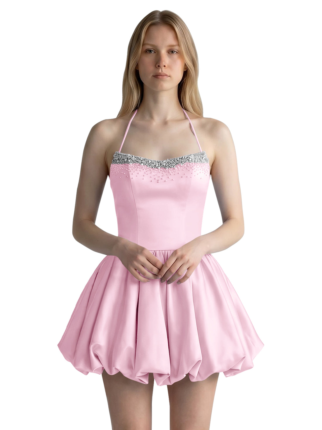 Beading Bubble Hem Mini Dress 