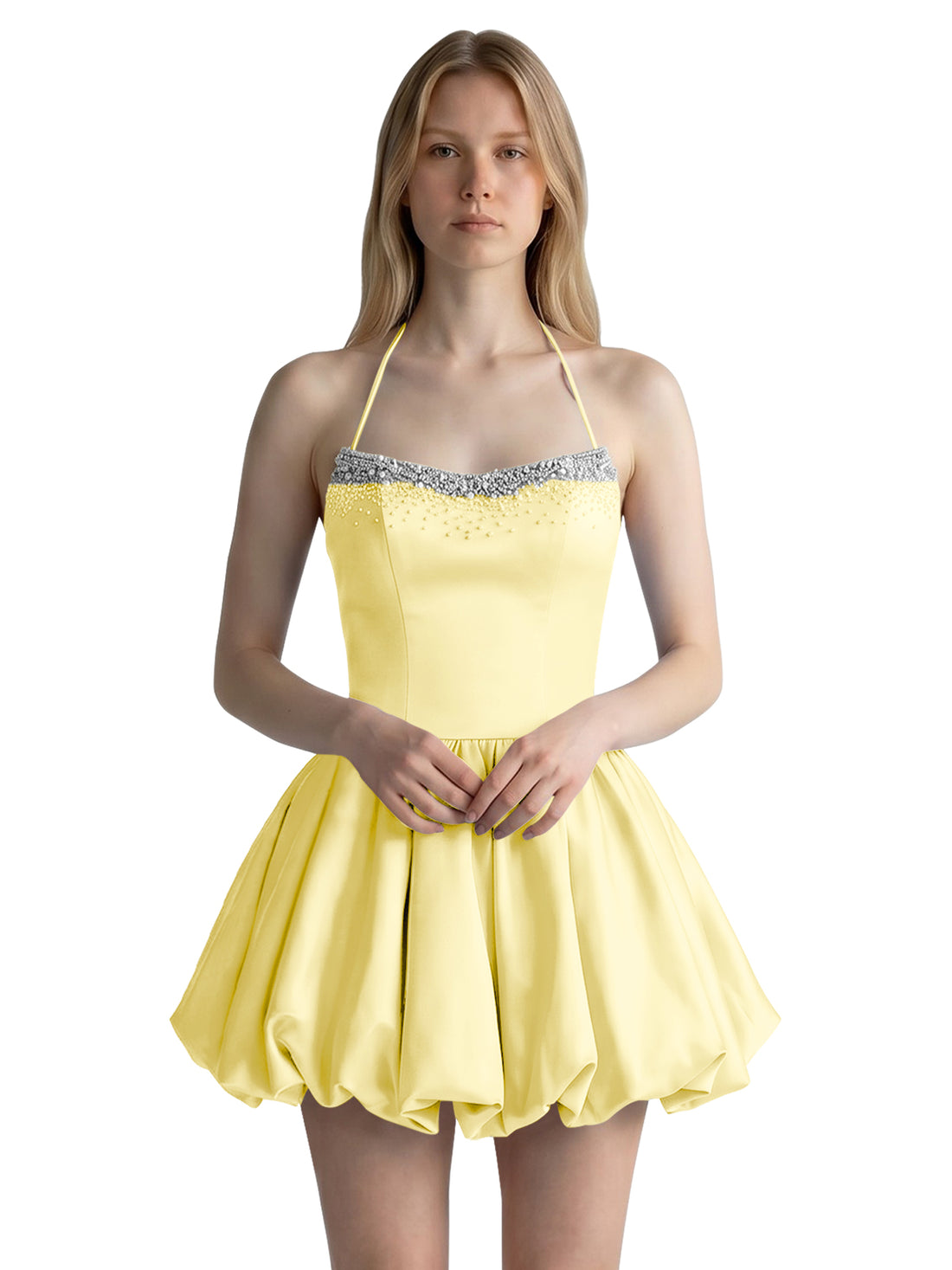 Beading Bubble Hem Mini Dress 