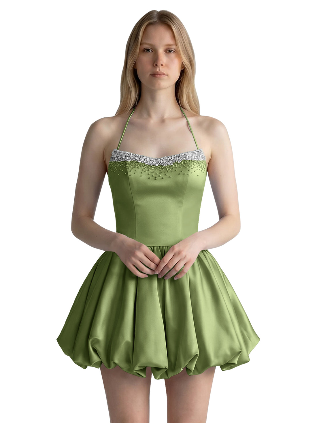 Beading Bubble Hem Mini Dress 