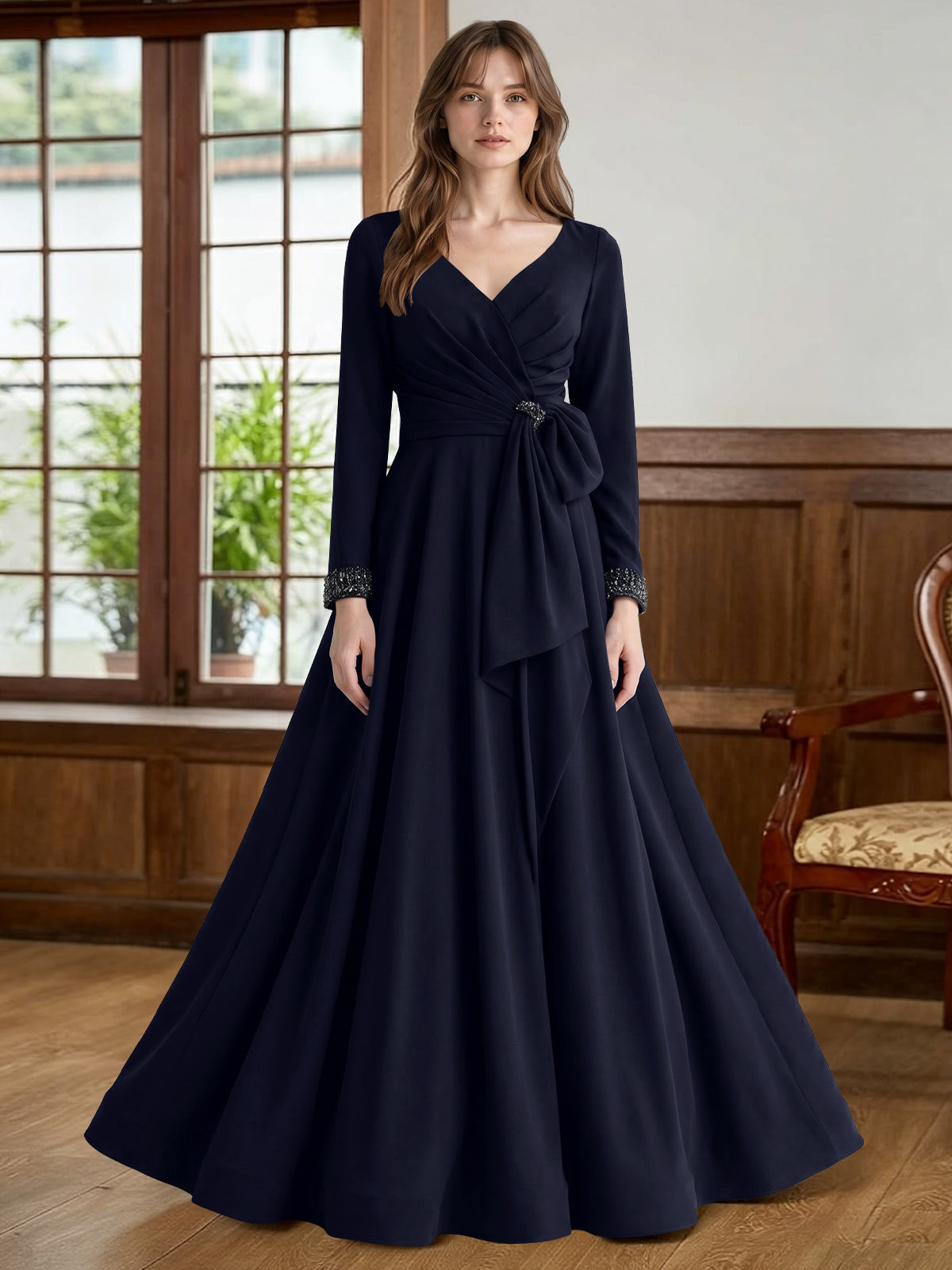 Stretch Satin Mother of the Bride Dress with Crystal