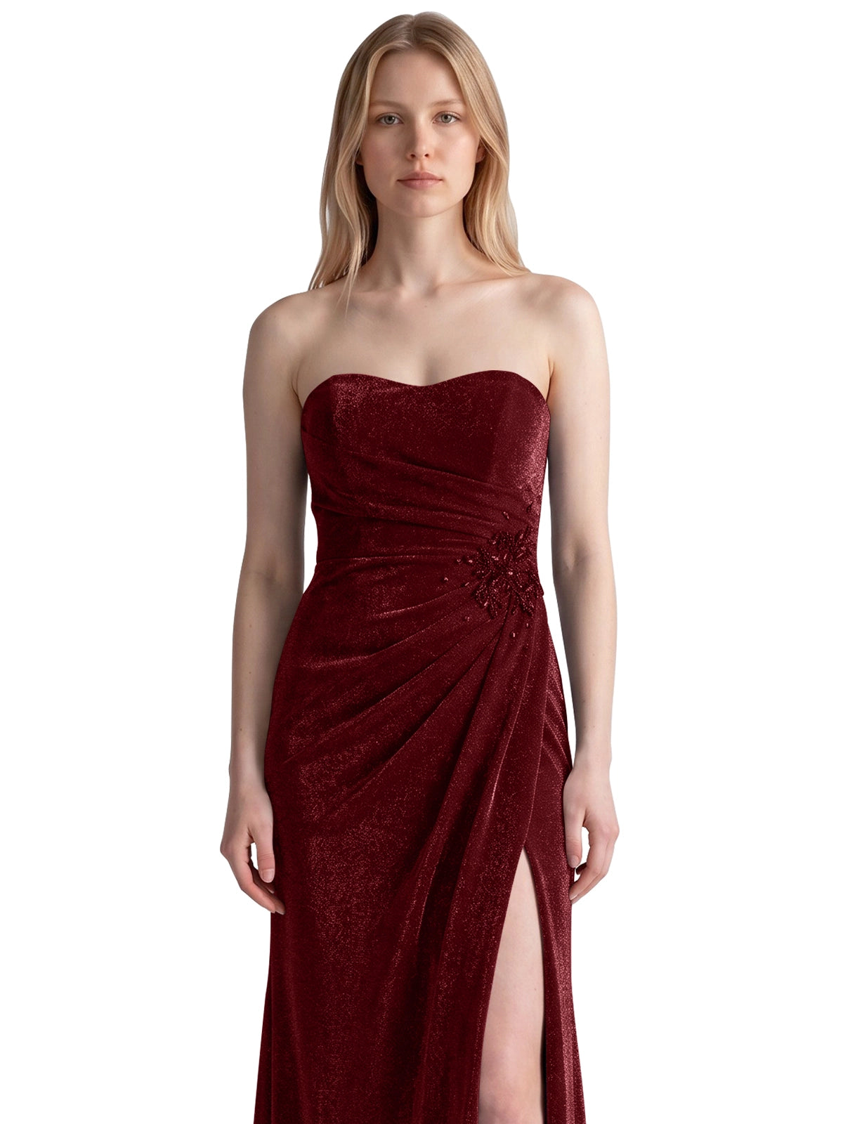 Velvet Prom Dress with Beaded Applique 