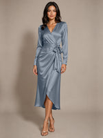 Silk-like Mother of the Bride Dress with Self-Tie Sash 