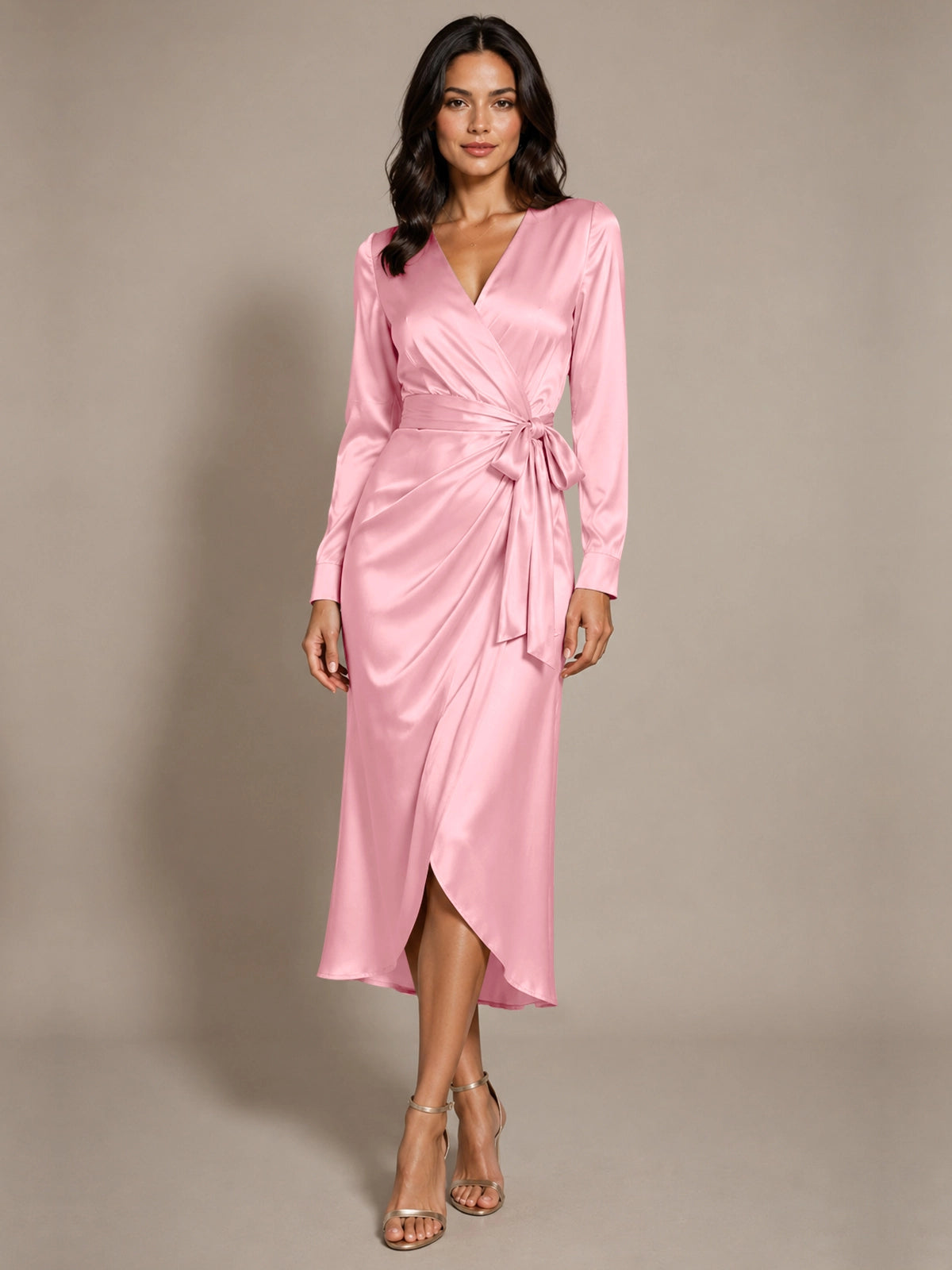 Silk-like Mother of the Bride Dress with Self-Tie Sash 