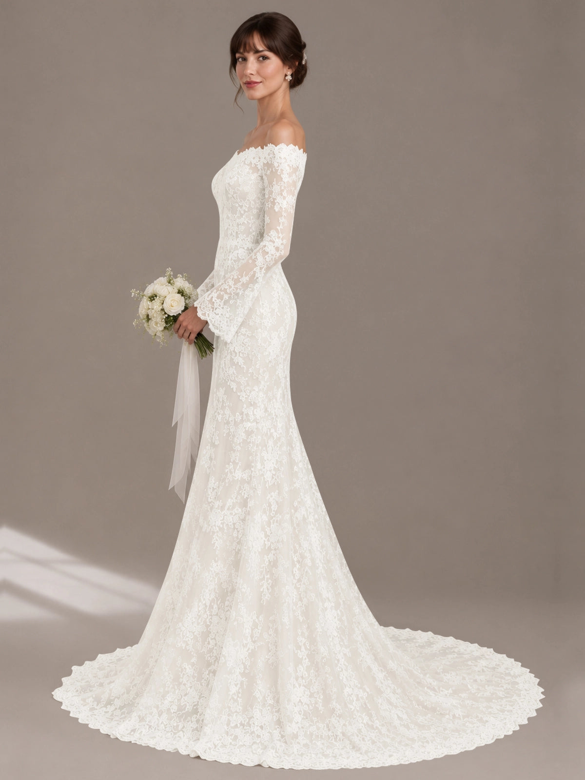 Lace Wedding Dress with Off-the-Shoulder 