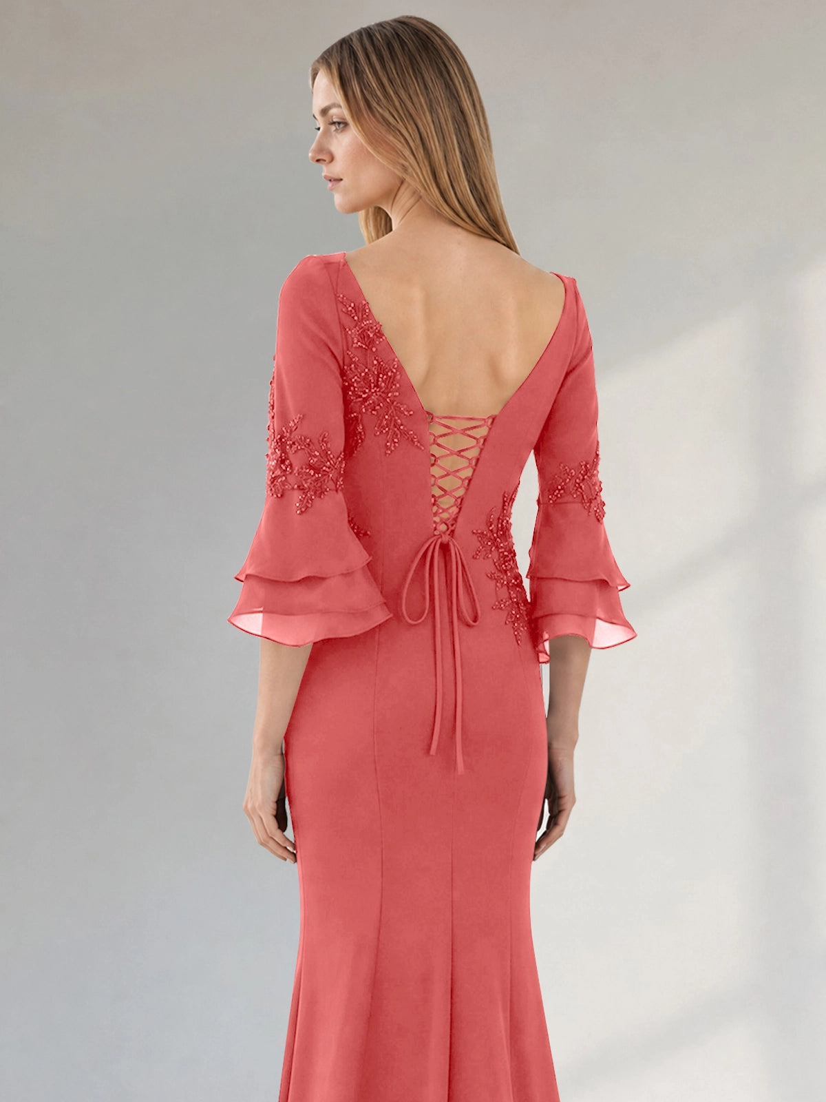 Chiffon Mother of the Bride Dress with 3/4 Sleeves