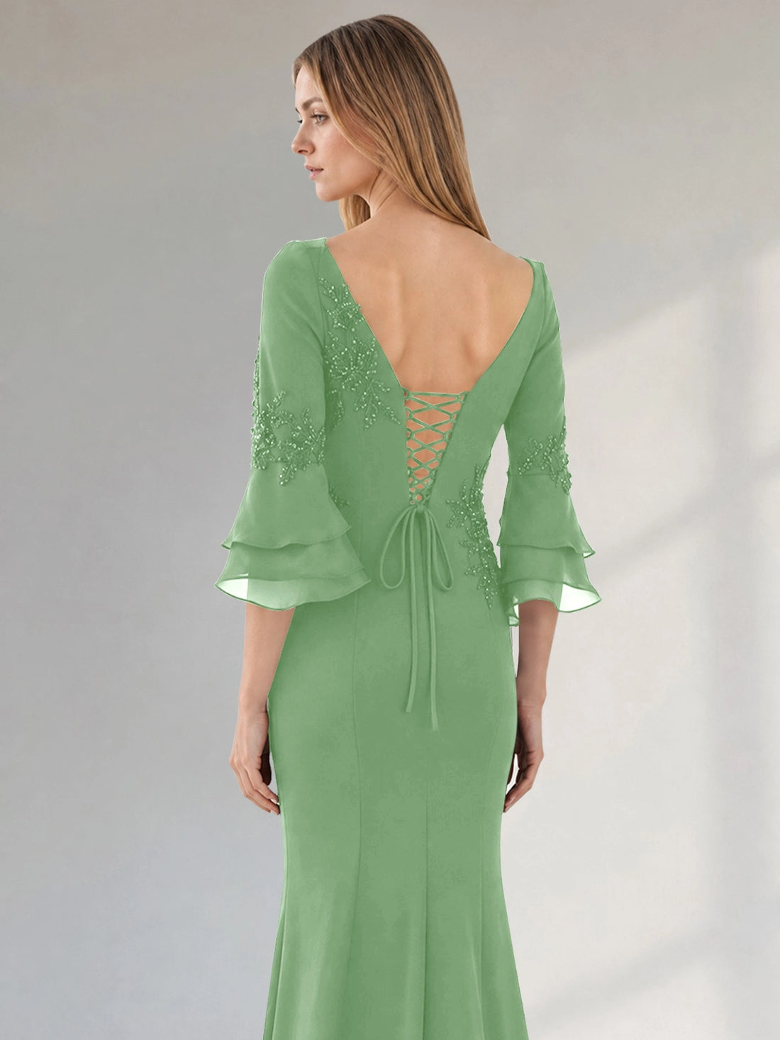 Chiffon Mother of the Bride Dress with 3/4 Sleeves