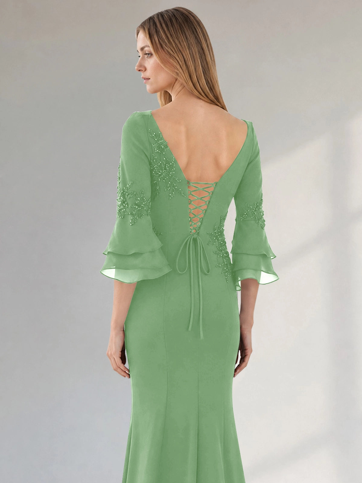 Chiffon Mother of the Bride Dress with 3/4 Sleeves