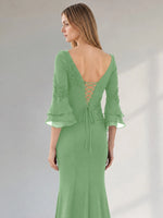 Chiffon Mother of the Bride Dress with 3/4 Sleeves
