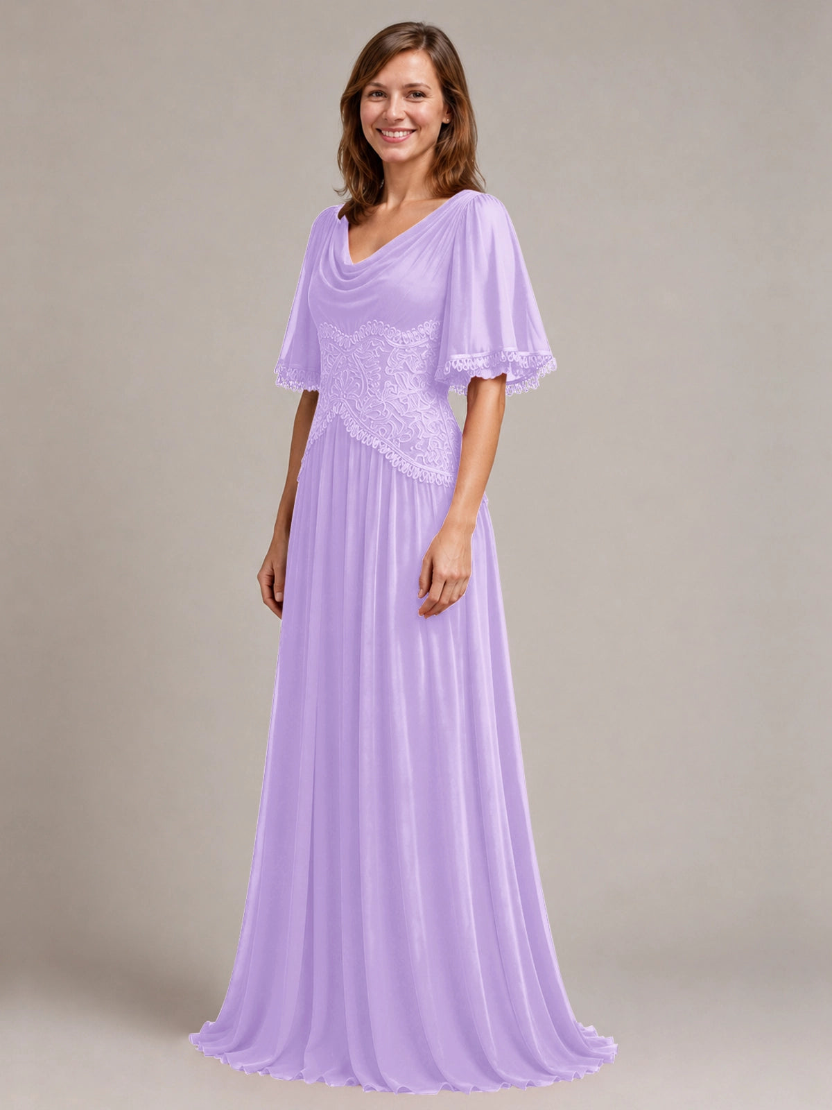 Cowl Neck Mother of the Bride Dress with Applique 