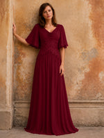 Cowl Neck Mother of the Bride Dress with Applique 