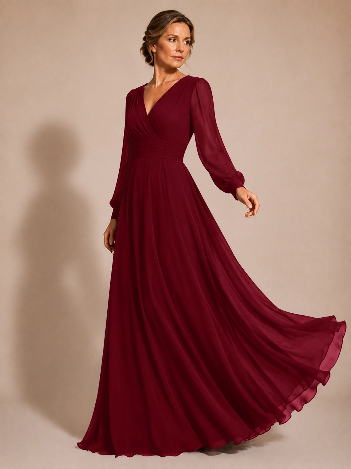 Chiffon Mother of the Bride Dress with Long Sleeves 