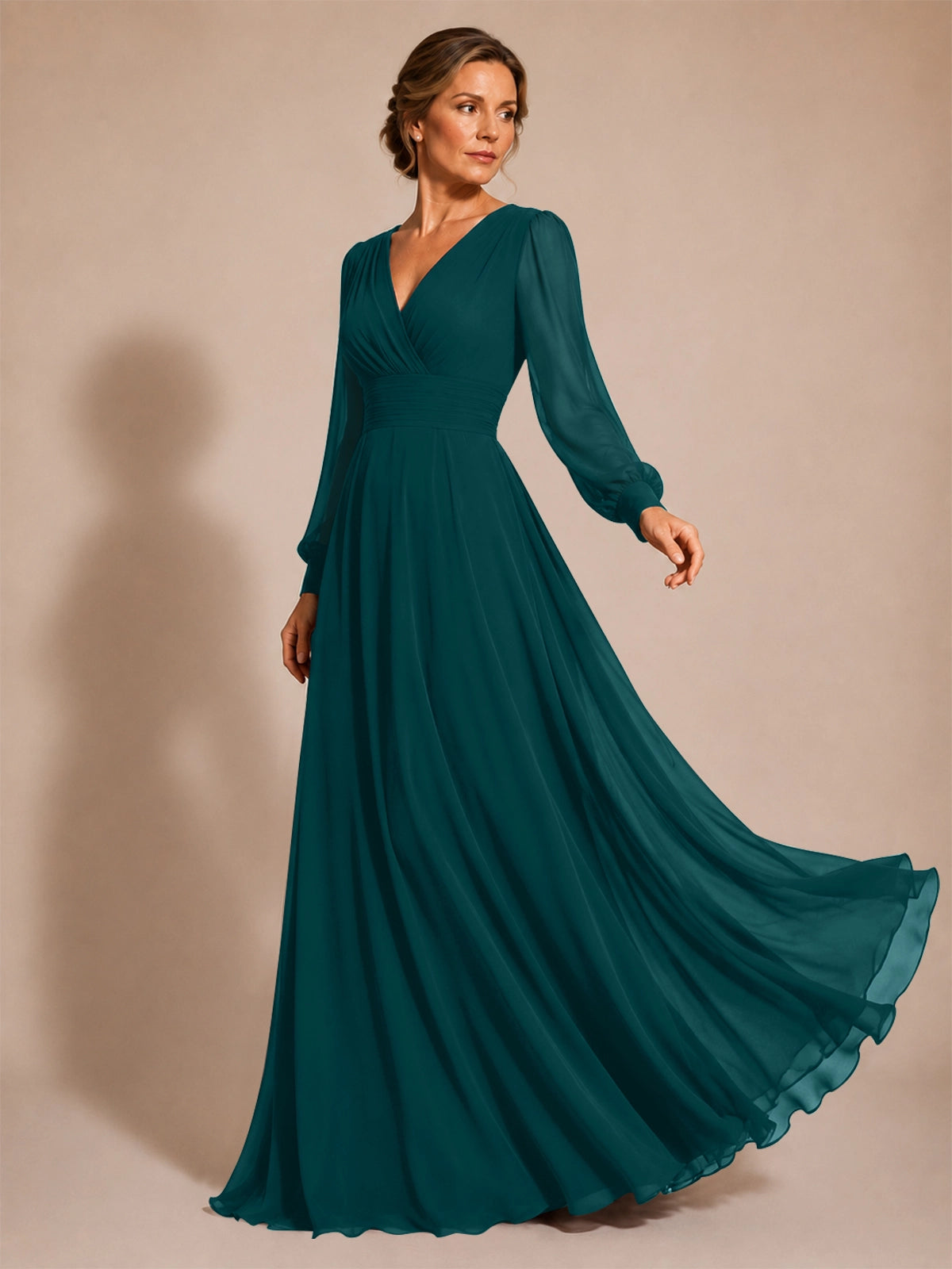Chiffon Mother of the Bride Dress with Long Sleeves 