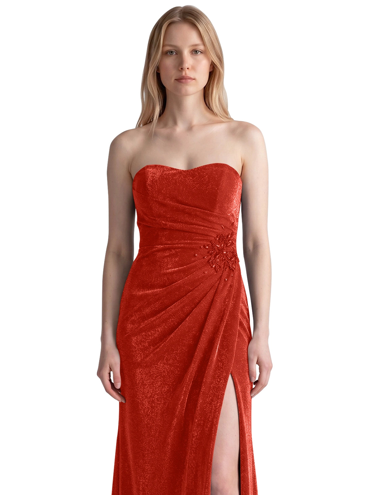 Velvet Prom Dress with Beaded Applique 