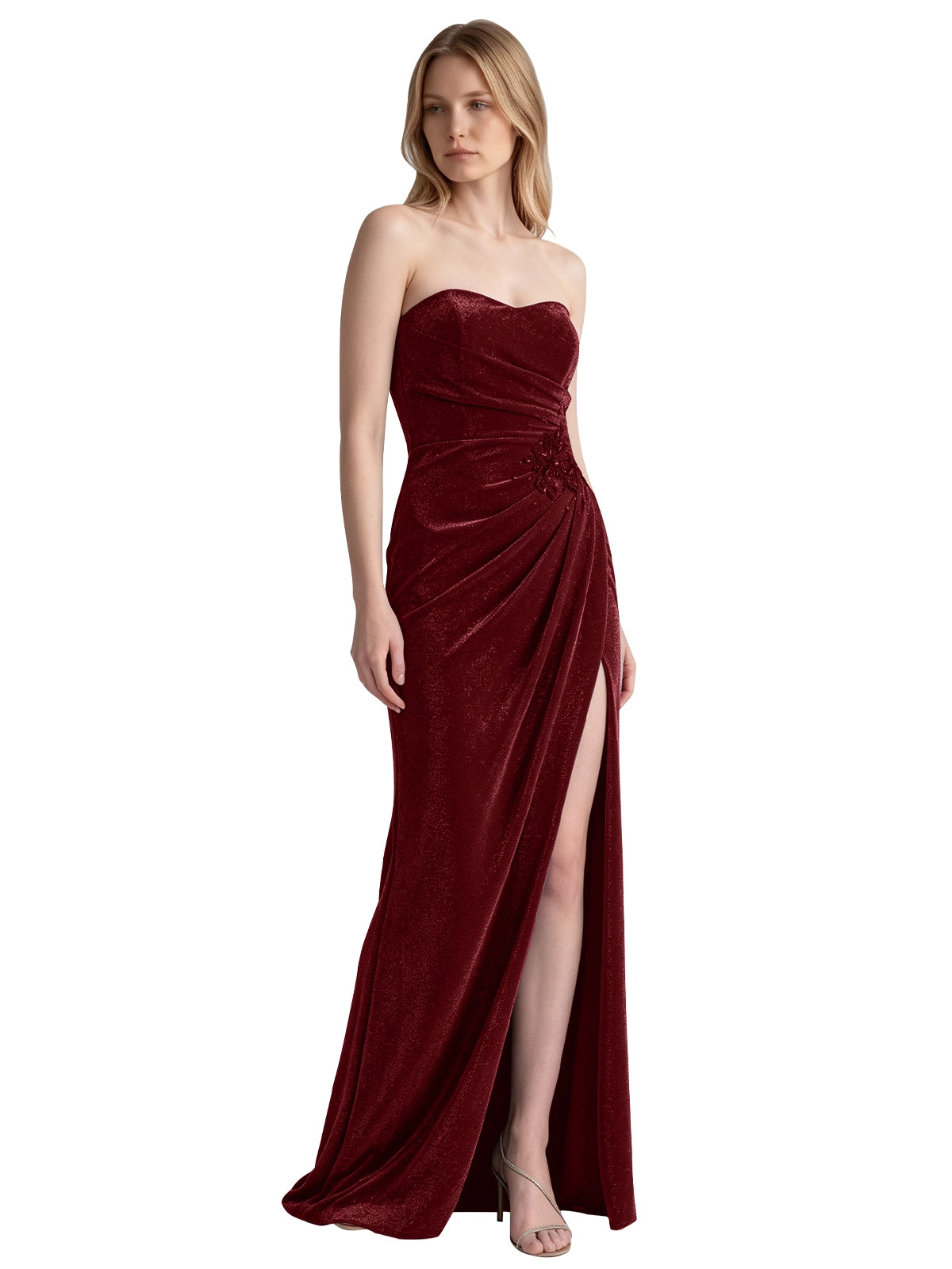 Velvet Prom Dress with Beaded Applique 