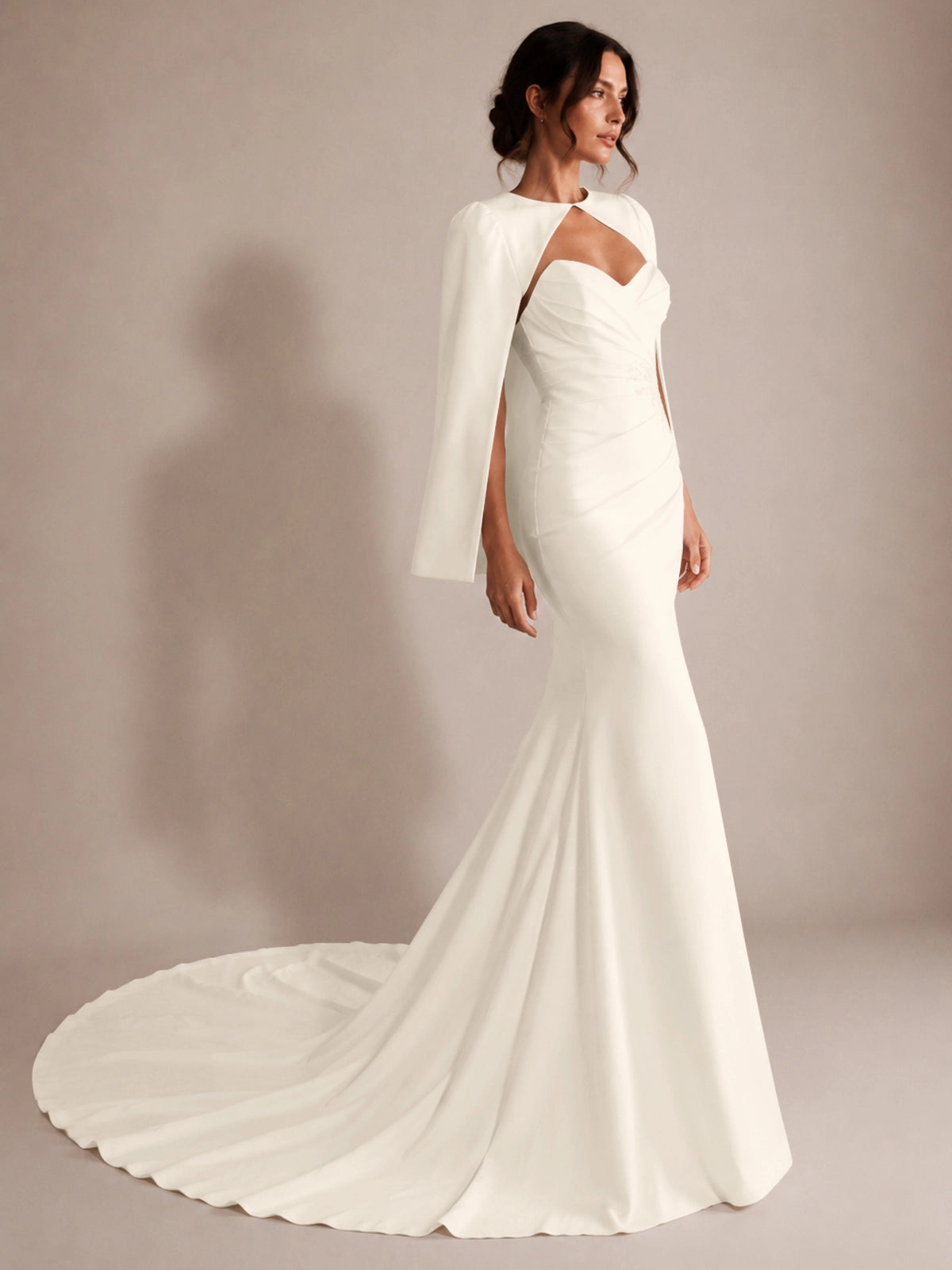 Stretch Satin Wedding Dress with Cape