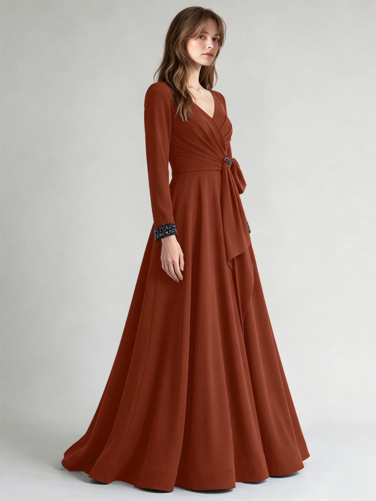 Stretch Satin Mother of the Bride Dress with Crystal