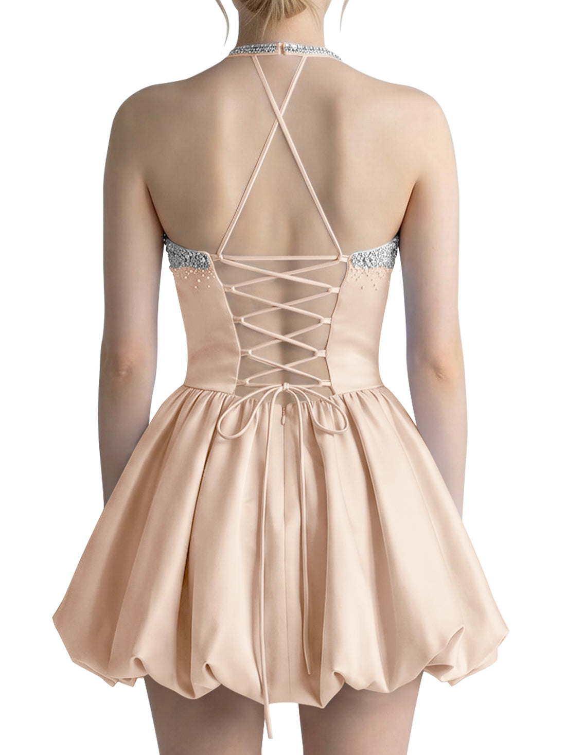 Beading Bubble Hem Mini Dress 