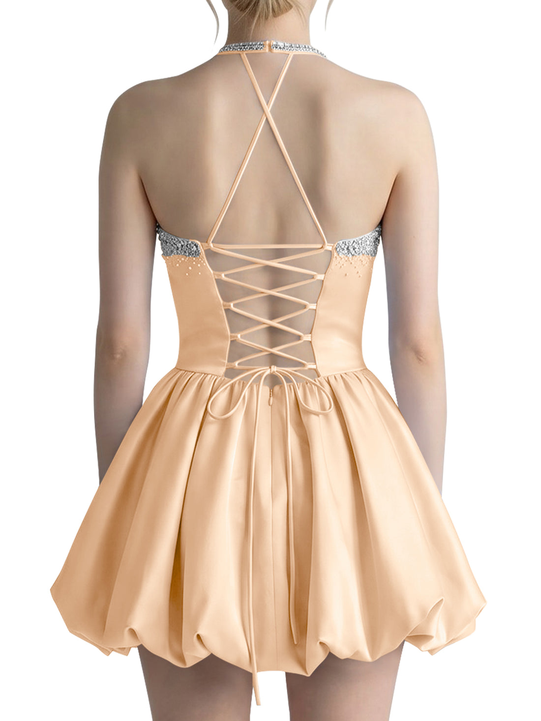 Beading Bubble Hem Mini Dress 