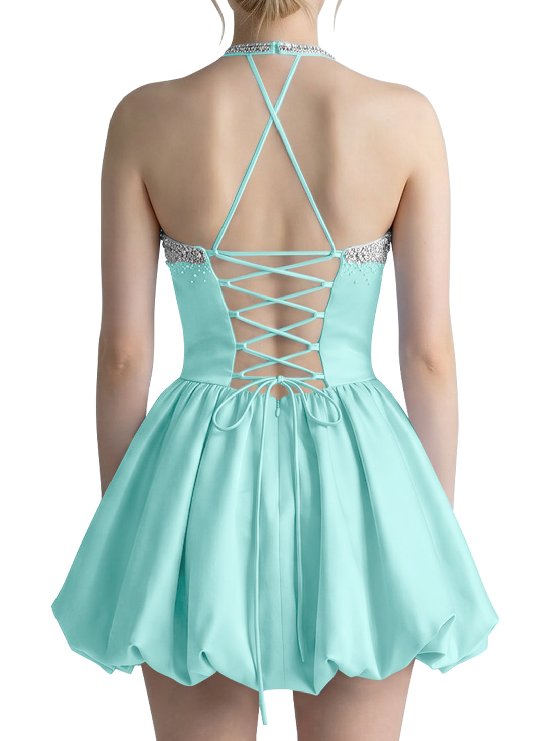 Beading Bubble Hem Mini Dress 