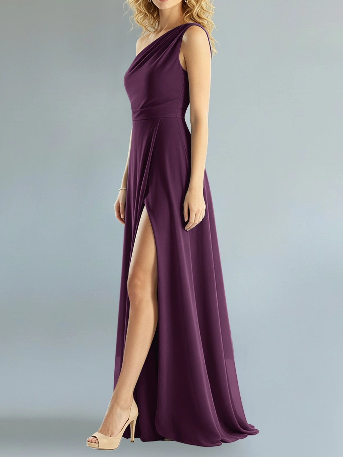 One-Shoulder Bridesmaid Dress with Slit
