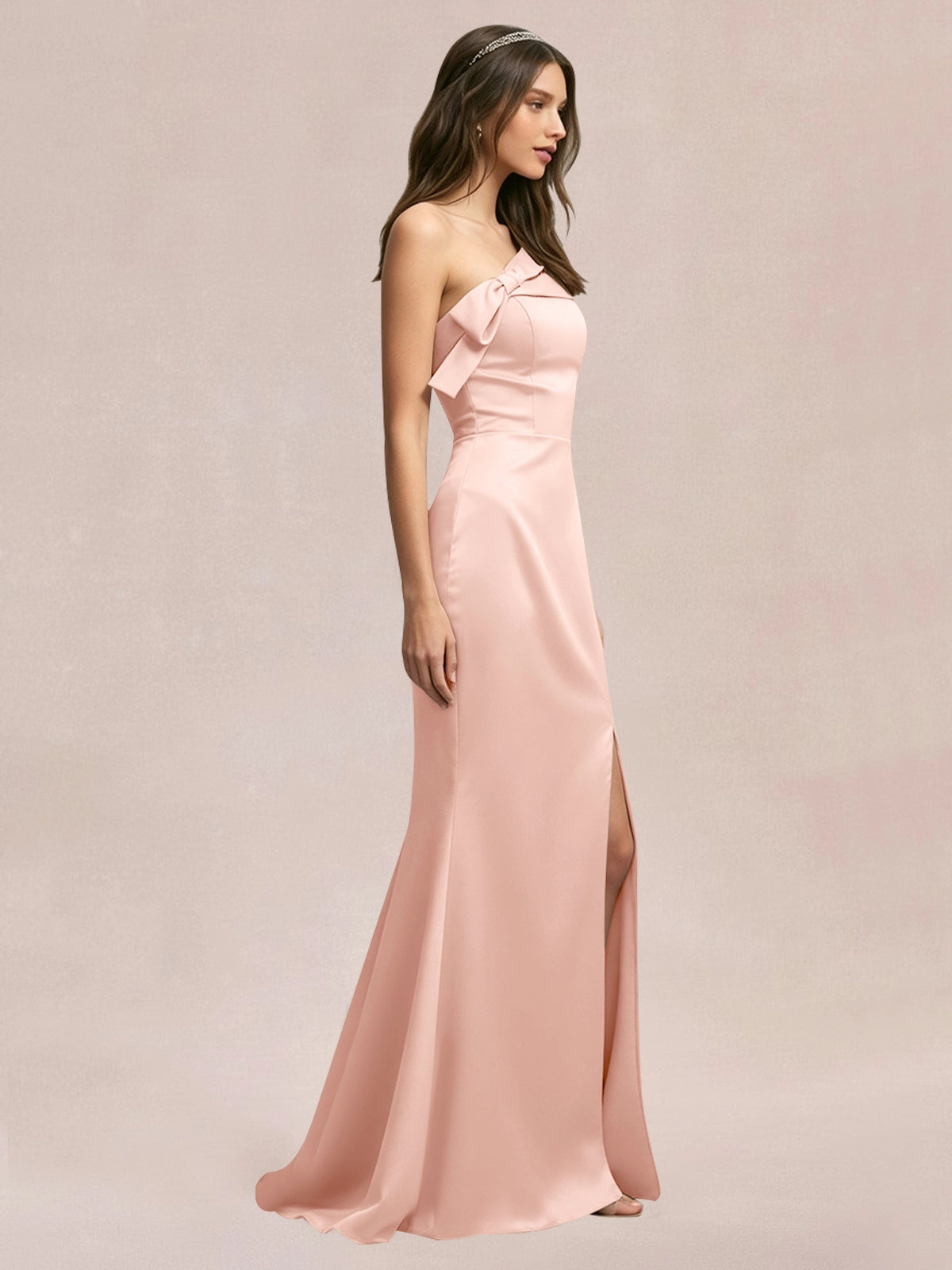Satin Bow Accent Bridesmaid Dress 