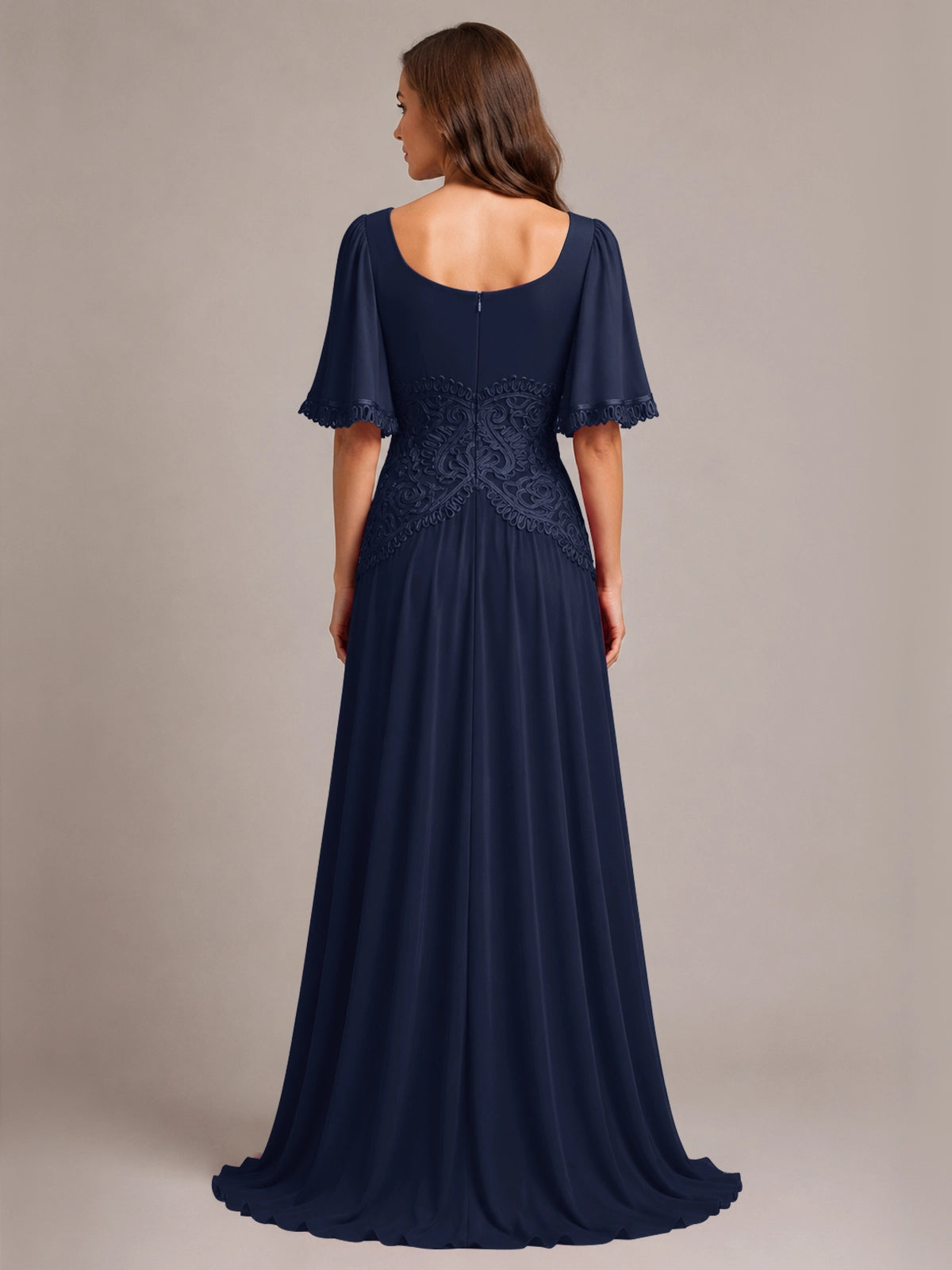 Cowl Neck Mother of the Bride Dress with Applique 