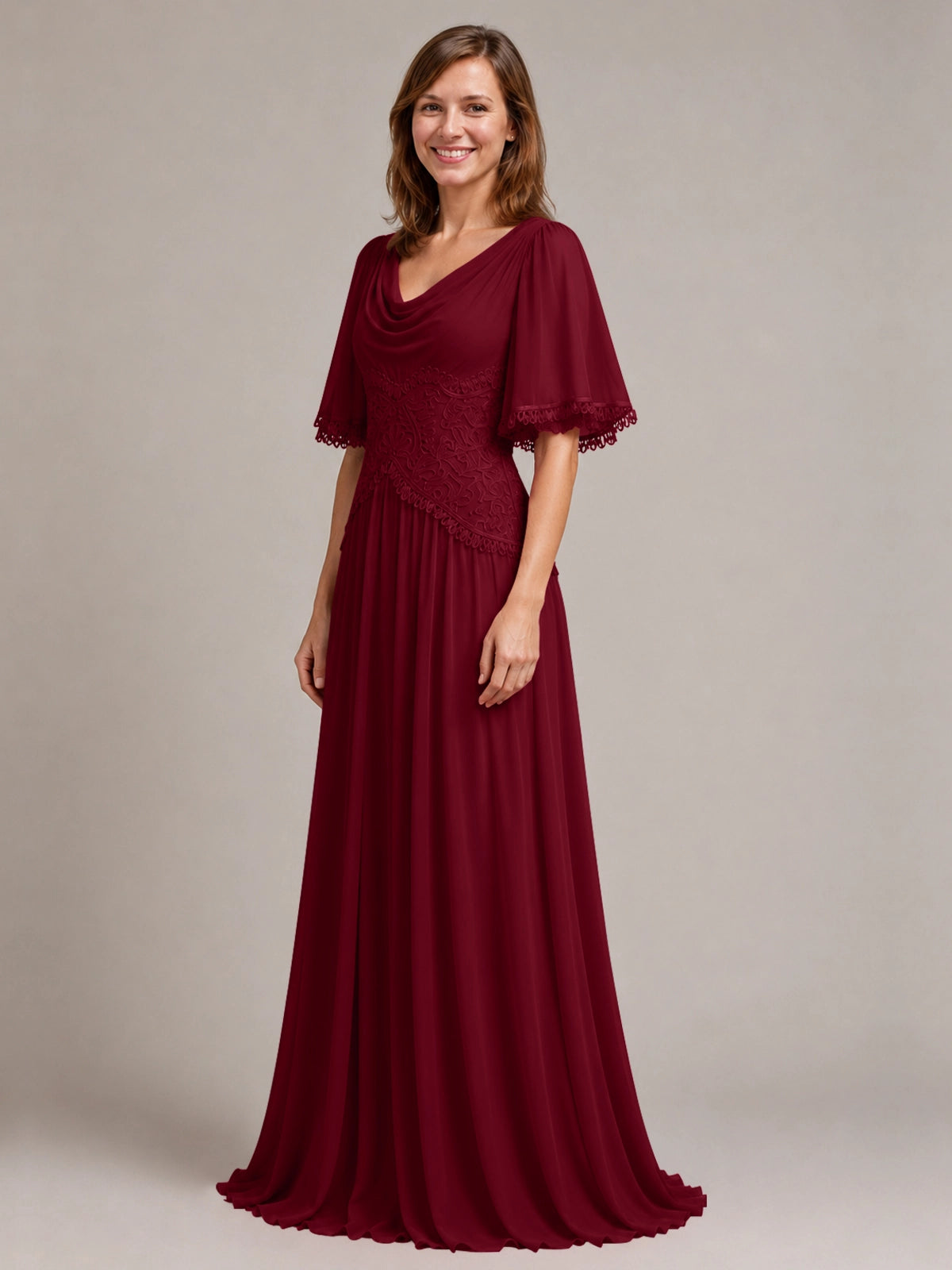 Cowl Neck Mother of the Bride Dress with Applique 