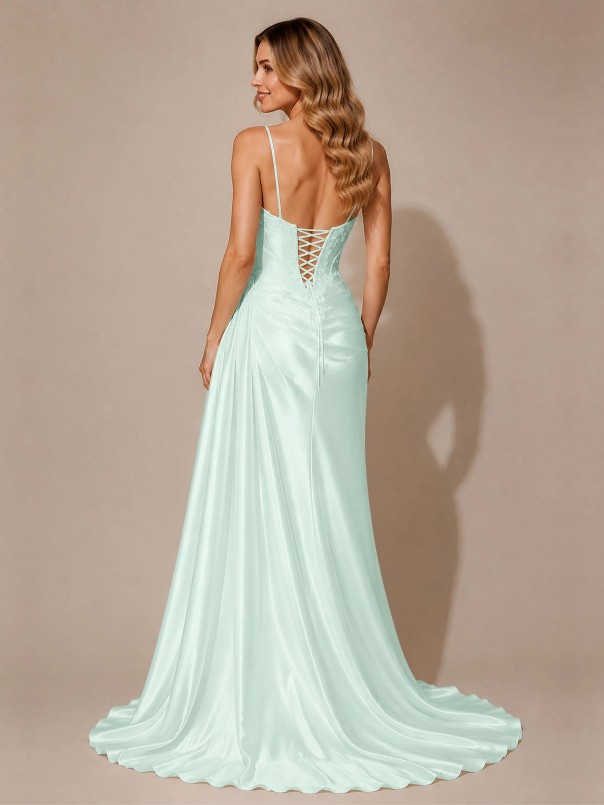 Silk-like Prom Dress with Appliques