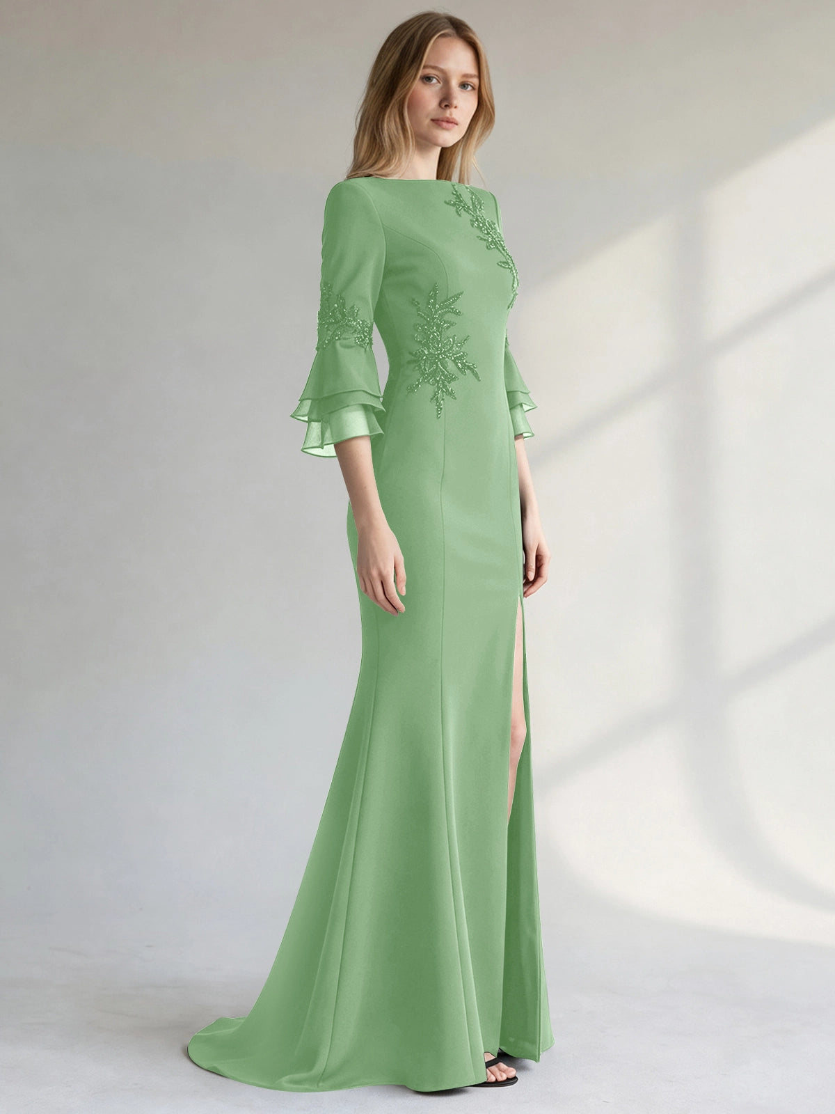 Chiffon Mother of the Bride Dress with 3/4 Sleeves