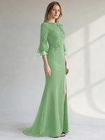 Chiffon Mother of the Bride Dress with 3/4 Sleeves