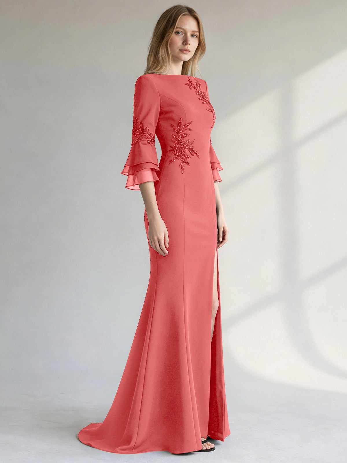 Chiffon Mother of the Bride Dress with 3/4 Sleeves