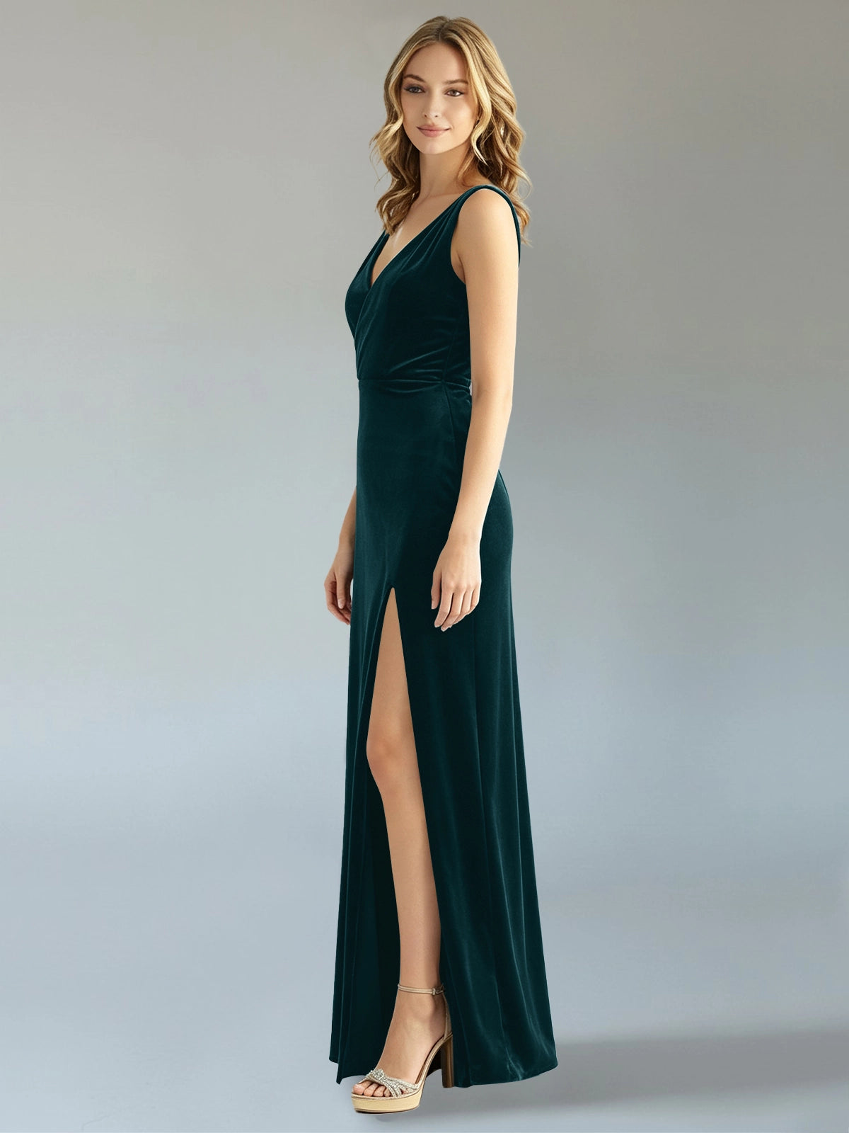 Velvet Bridesmaid Dress with Slit 