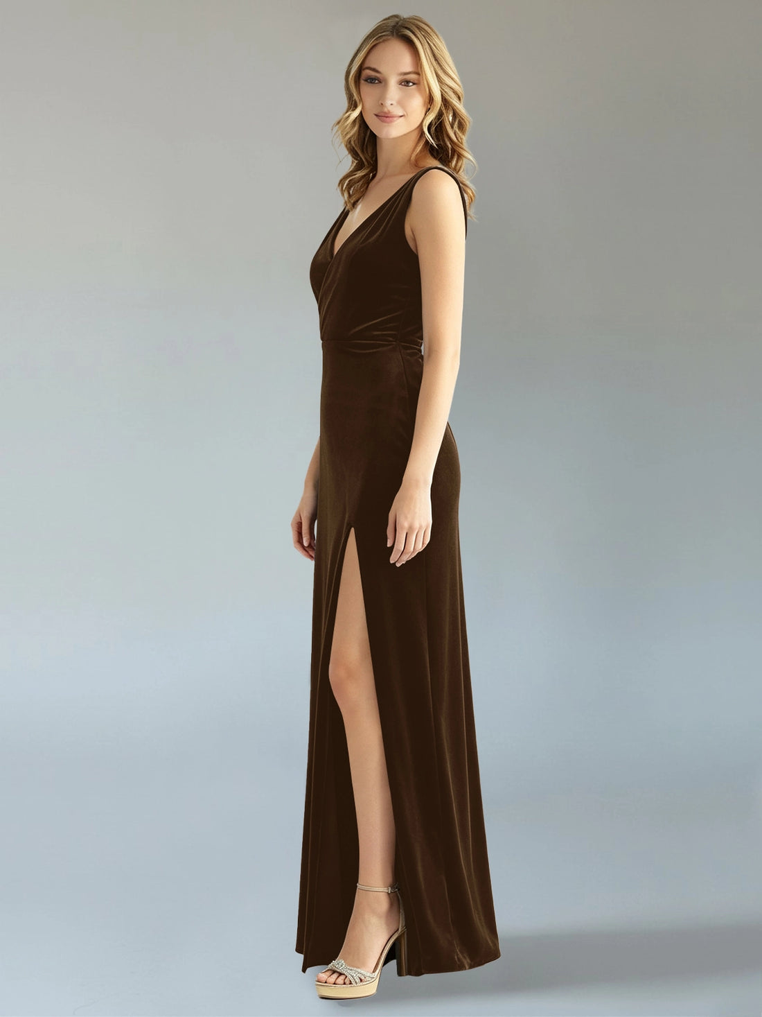 Velvet Bridesmaid Dress with Slit 