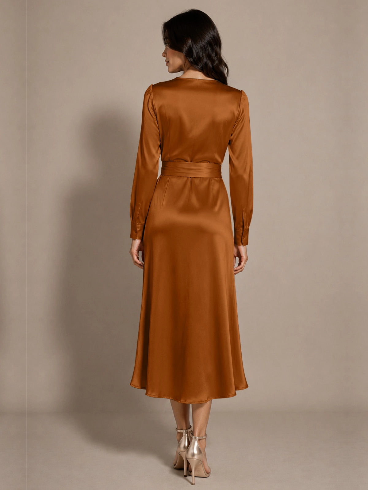Silk-like Mother of the Bride Dress with Self-Tie Sash 