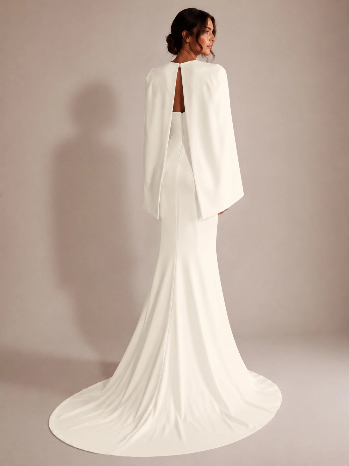 Stretch Satin Wedding Dress with Cape