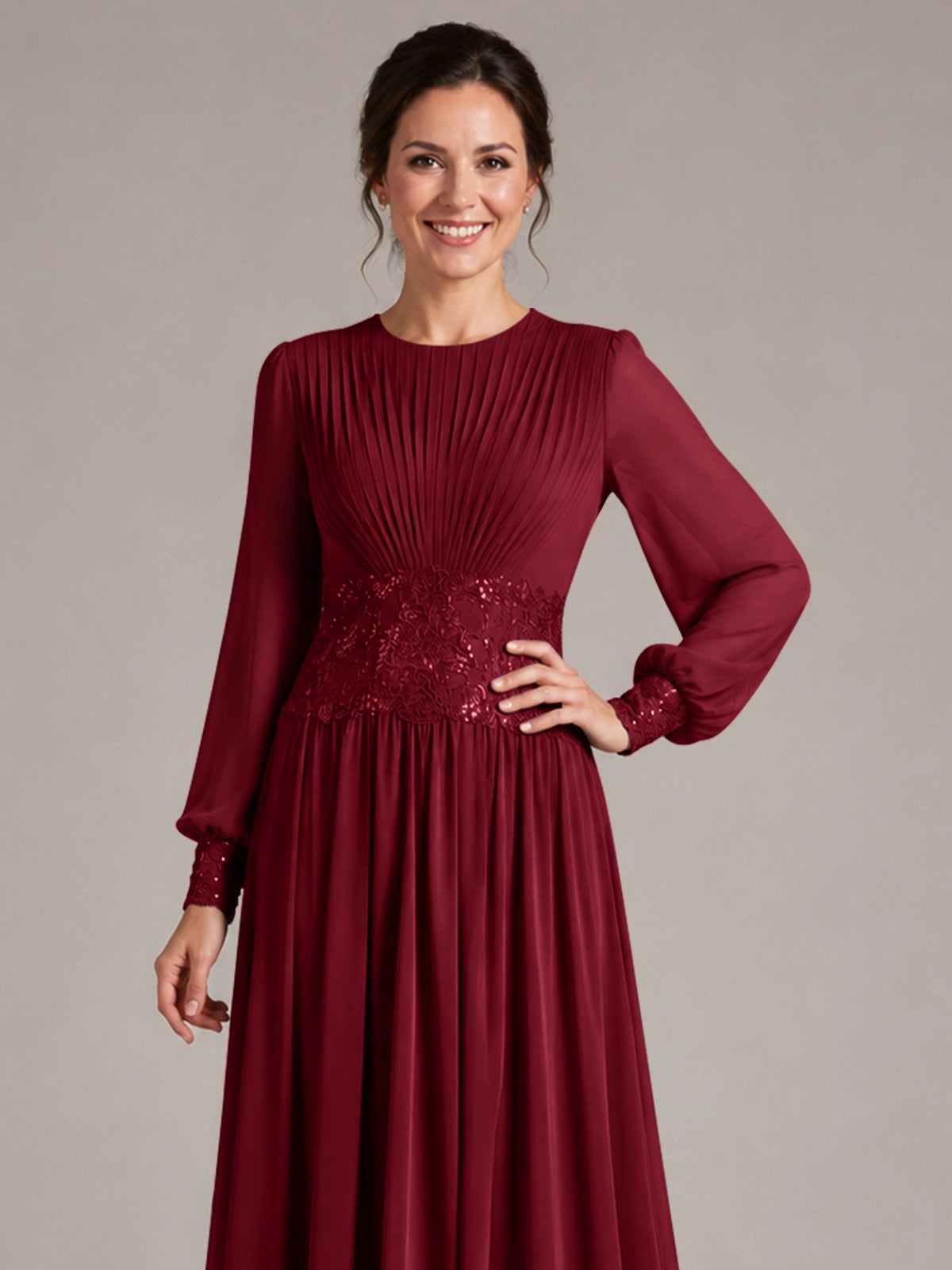 Chiffon Mother of the Bride Dress with Jewel Neckline 