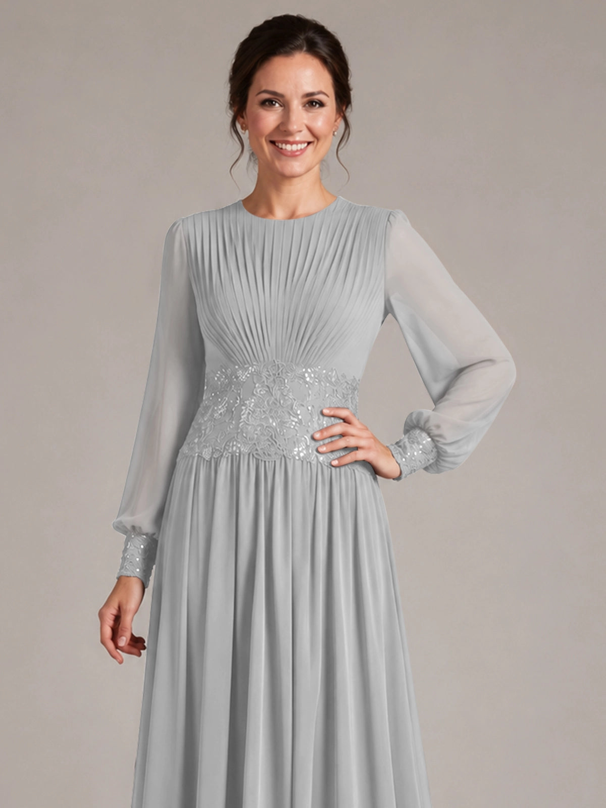 Chiffon Mother of the Bride Dress with Jewel Neckline 