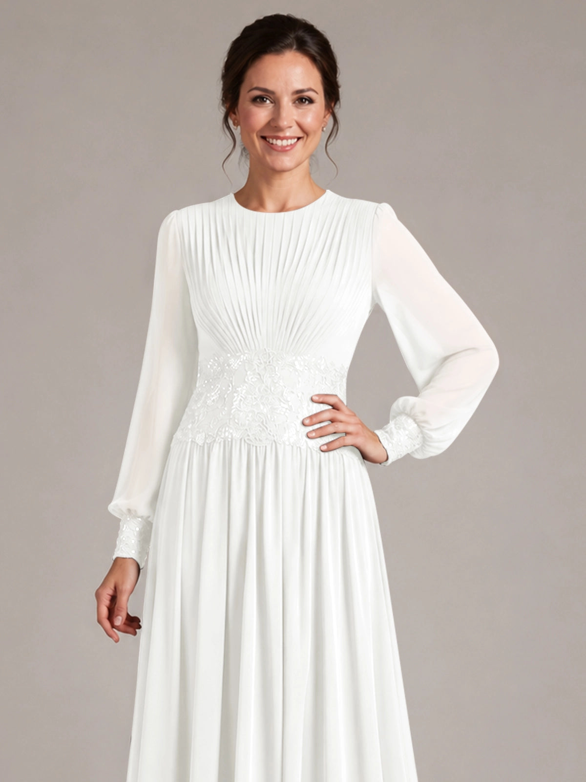 Chiffon Mother of the Bride Dress with Jewel Neckline 