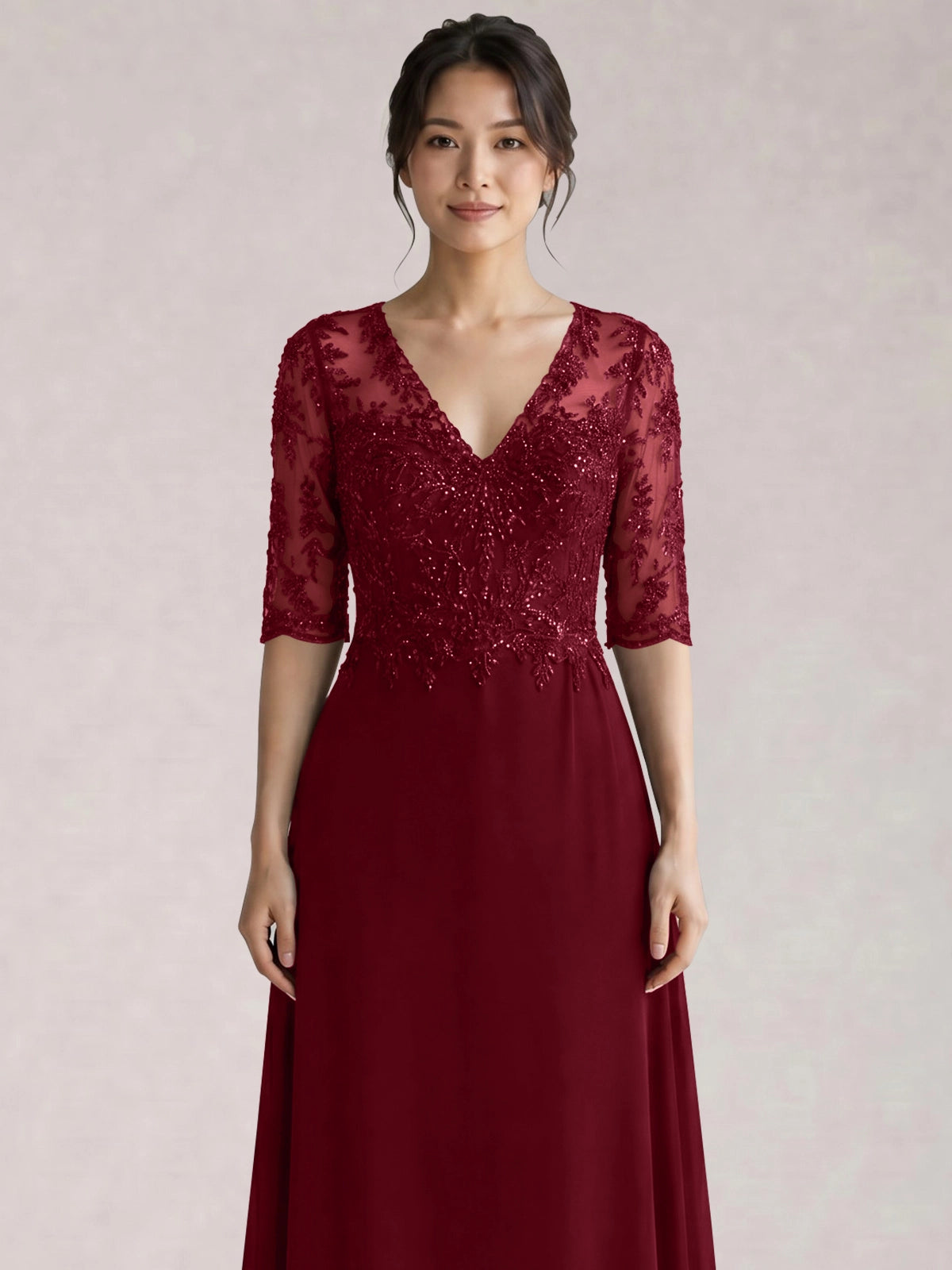 Lace Mother of the Bride Dress with Half Sleeves