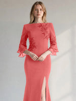Chiffon Mother of the Bride Dress with 3/4 Sleeves