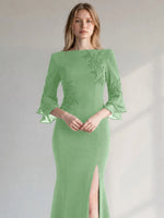 Chiffon Mother of the Bride Dress with 3/4 Sleeves