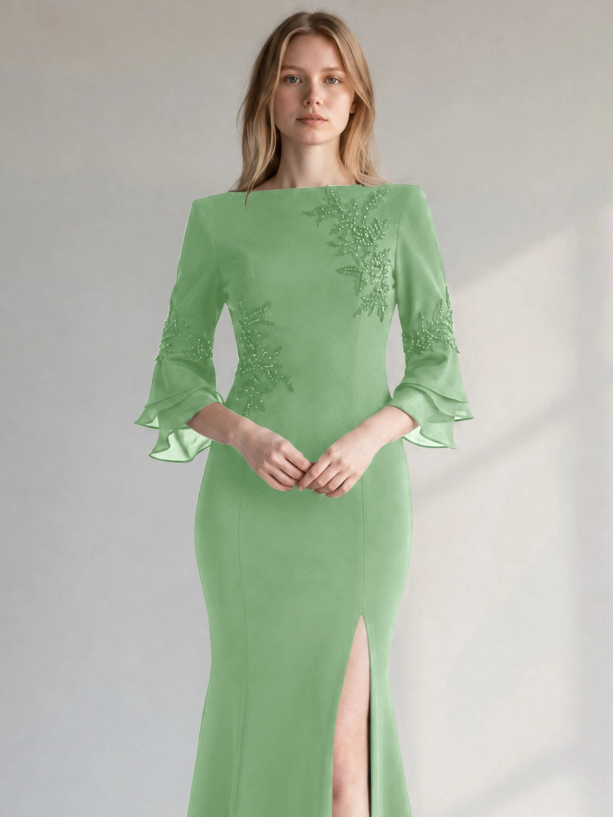 Chiffon Mother of the Bride Dress with 3/4 Sleeves