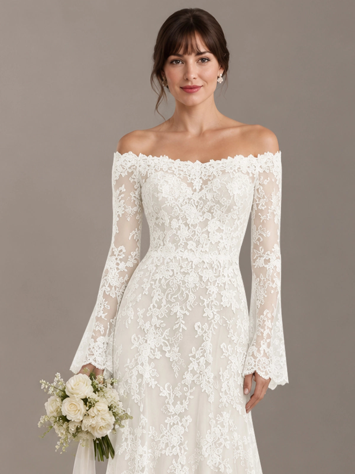 Lace Wedding Dress with Off-the-Shoulder 