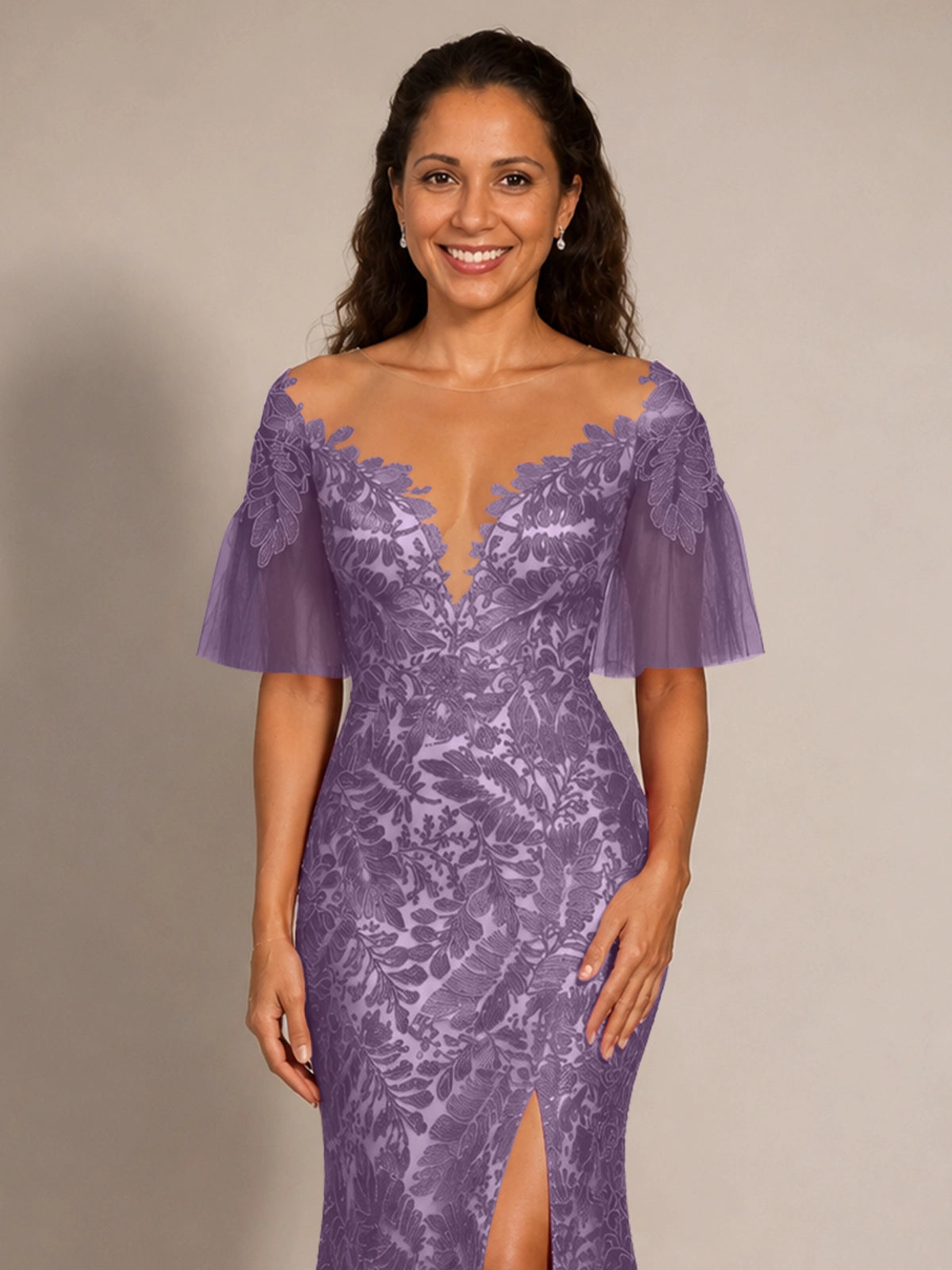 Mermaid Mother of the Bride Dress with V-neck 