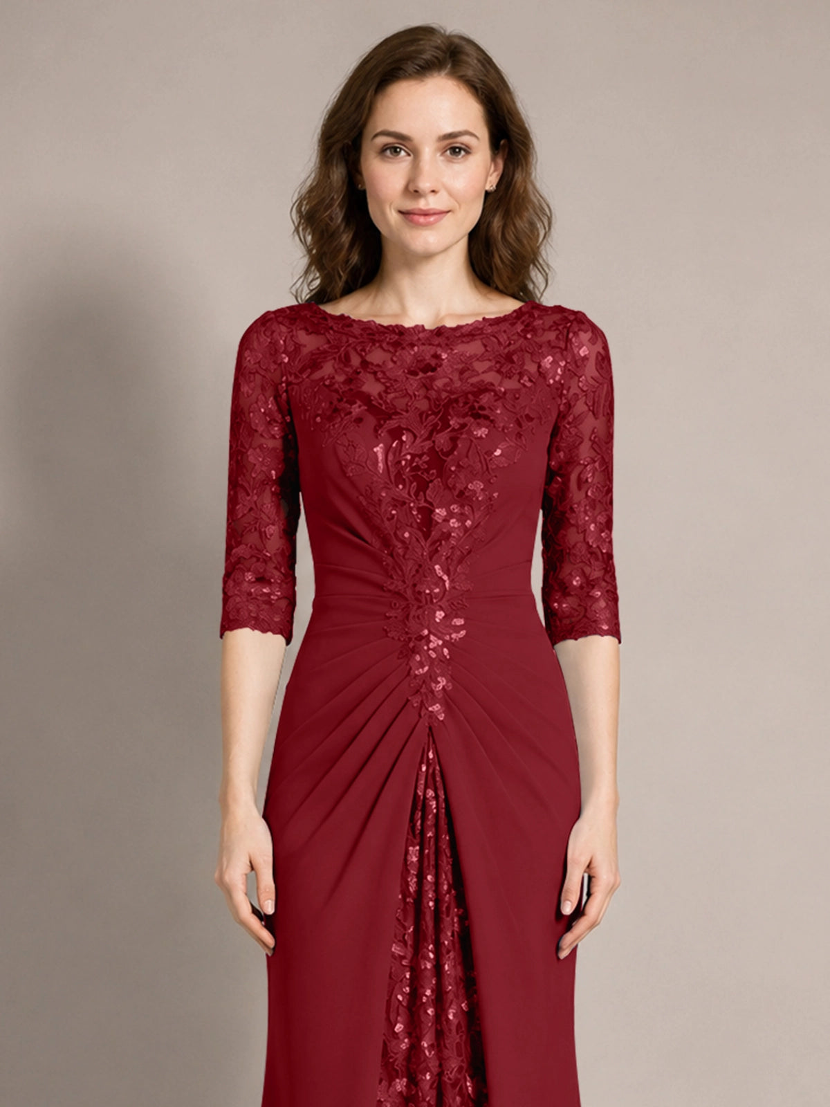 Lace Mother of the Bride Dress with Applique 