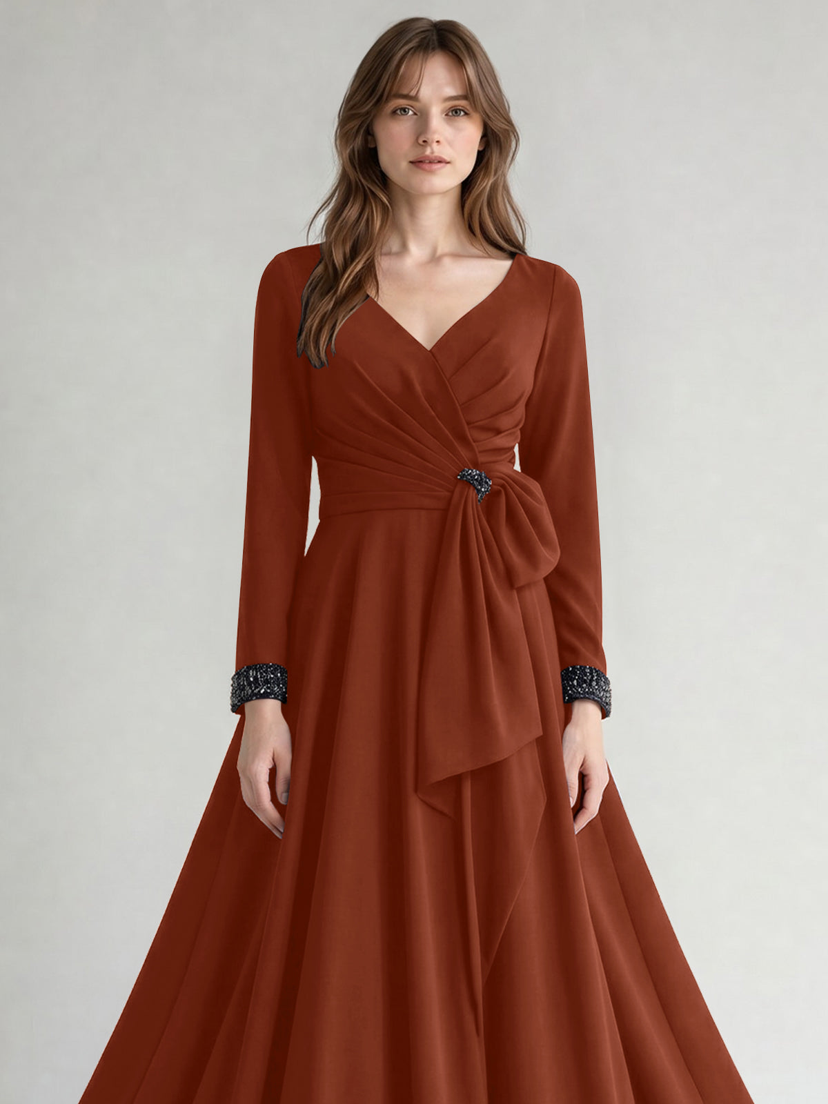 Stretch Satin Mother of the Bride Dress with Crystal